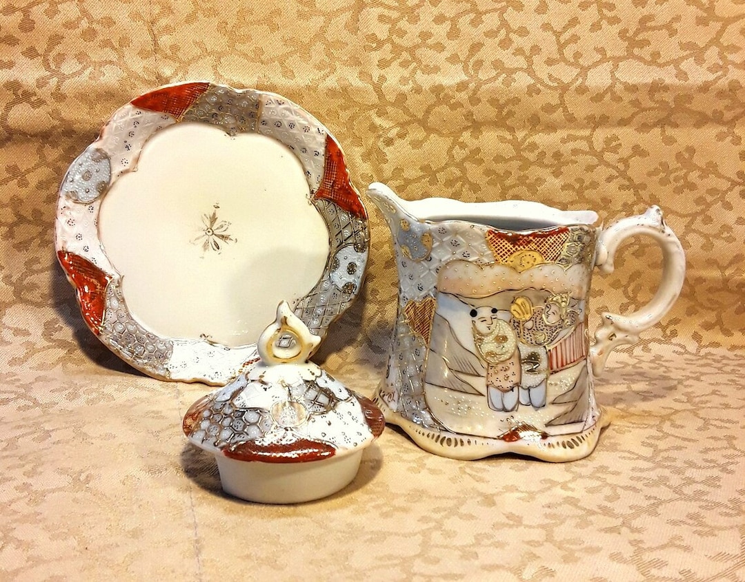 Antique Satsuma Nippon Syrup Pitcher Hand Painted Porcelain Etsy