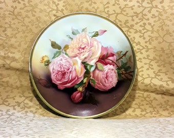 Antique Thomas Sevres Bavaria Plate 8.25" Yellow Pink Roses Porcelain Victorian Shabby Cottage Chic