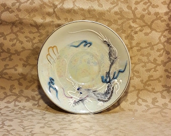 Antique Betsons Dragonware Demitasse Saucer 5" 1930s Opalescent Lustre Moriage Dragon Blue Eyes Shabby Cottage Chic