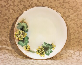 Antique Bavaria Bread Plate 6" LEW 1905 Hand Painted Yellow Flowers Shabby Cottage Chic