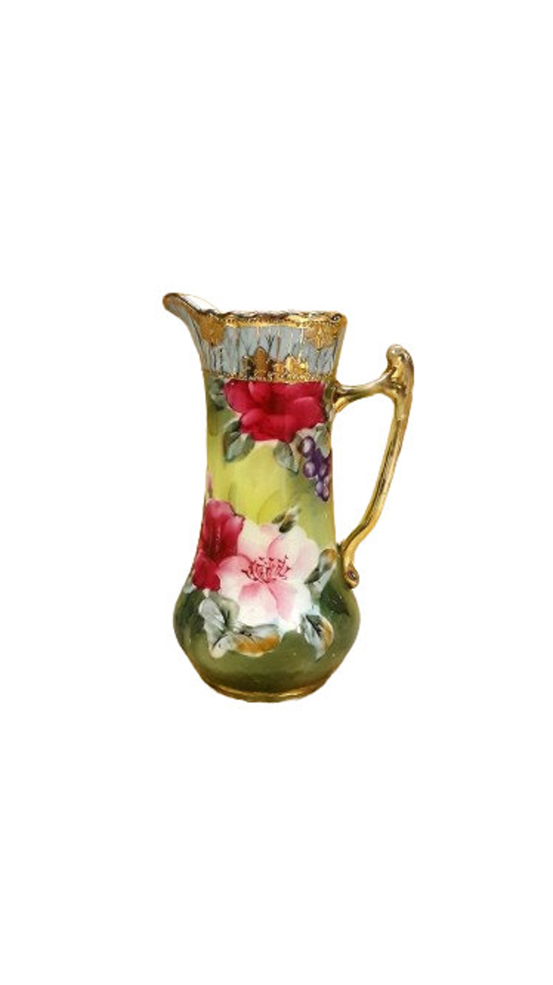 Antique Nippon Ewer Vase Jug Hand Painted Pink Roses Victorian Shabby ...