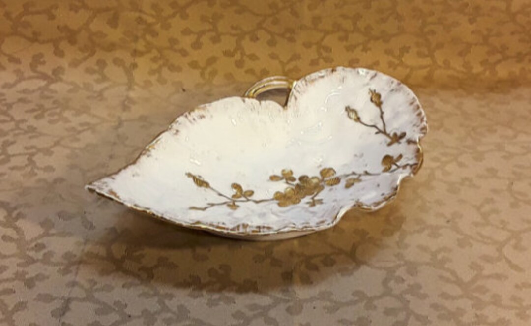Antique Elite Limoges Leaf Shaped Dish Gilded Japonisme Floral Etsy UK