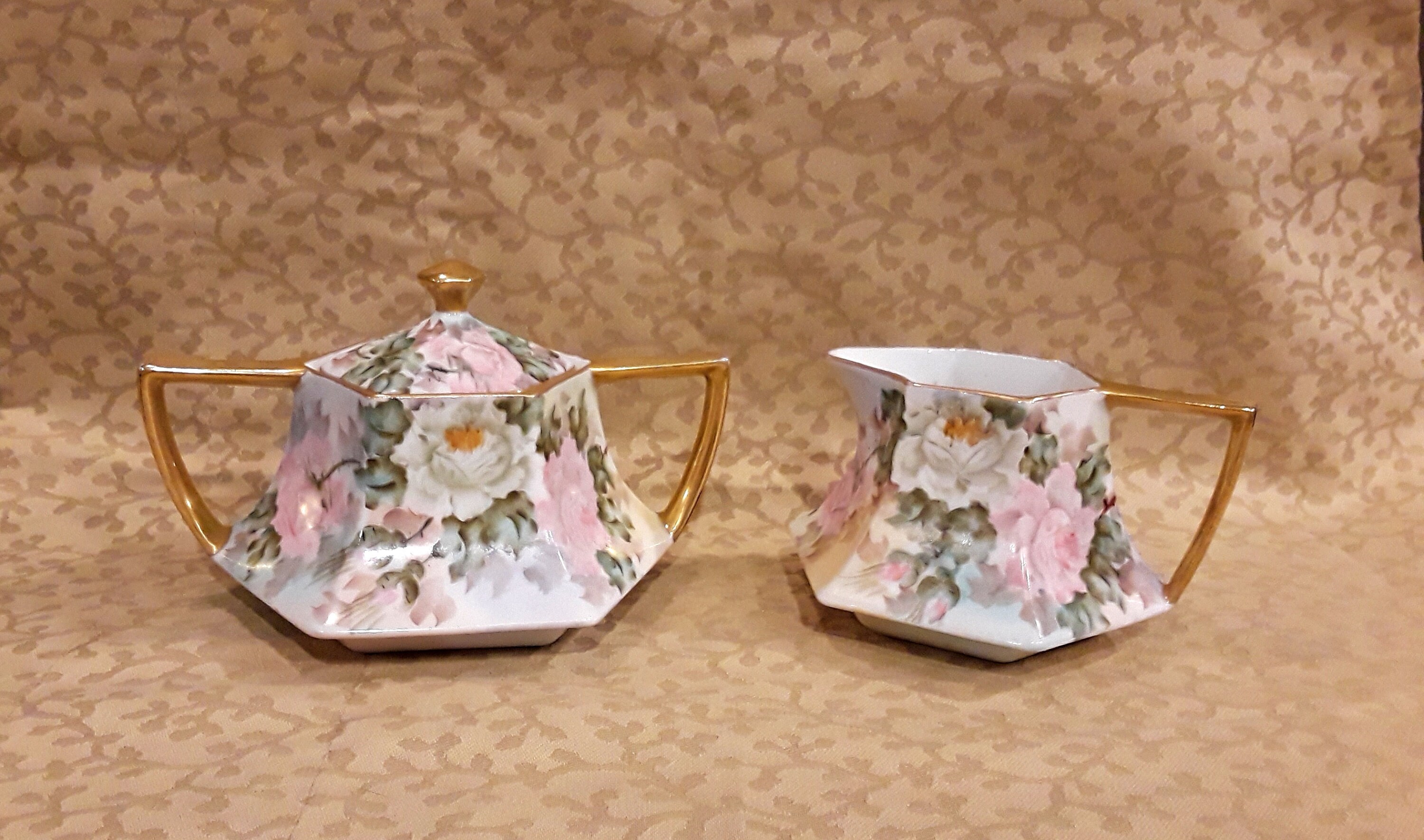 Antique Creamer and Sugar Bowl Set Hand Painted Porcelain JCH Etsy