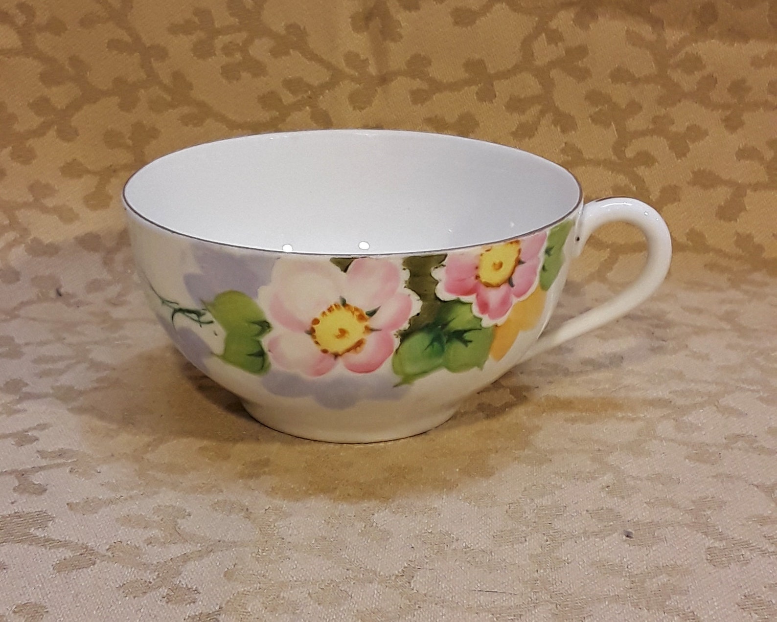 Antique Nippon Single Tea Cup and Saucer Set Hand Painted Pink Etsy