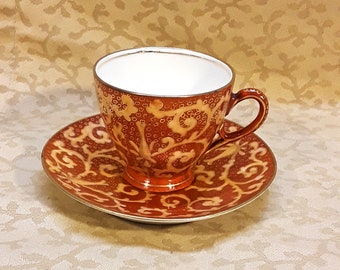 Antique Victorian Demitasse Cup and Saucer Hand Painted Shabby Cottage Chic