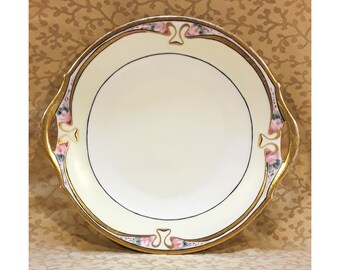 Antique Bavaria Cake Plate Hand Painted 10.25" Pink Roses Art Nouveau Victorian Shabby Cottage Chic