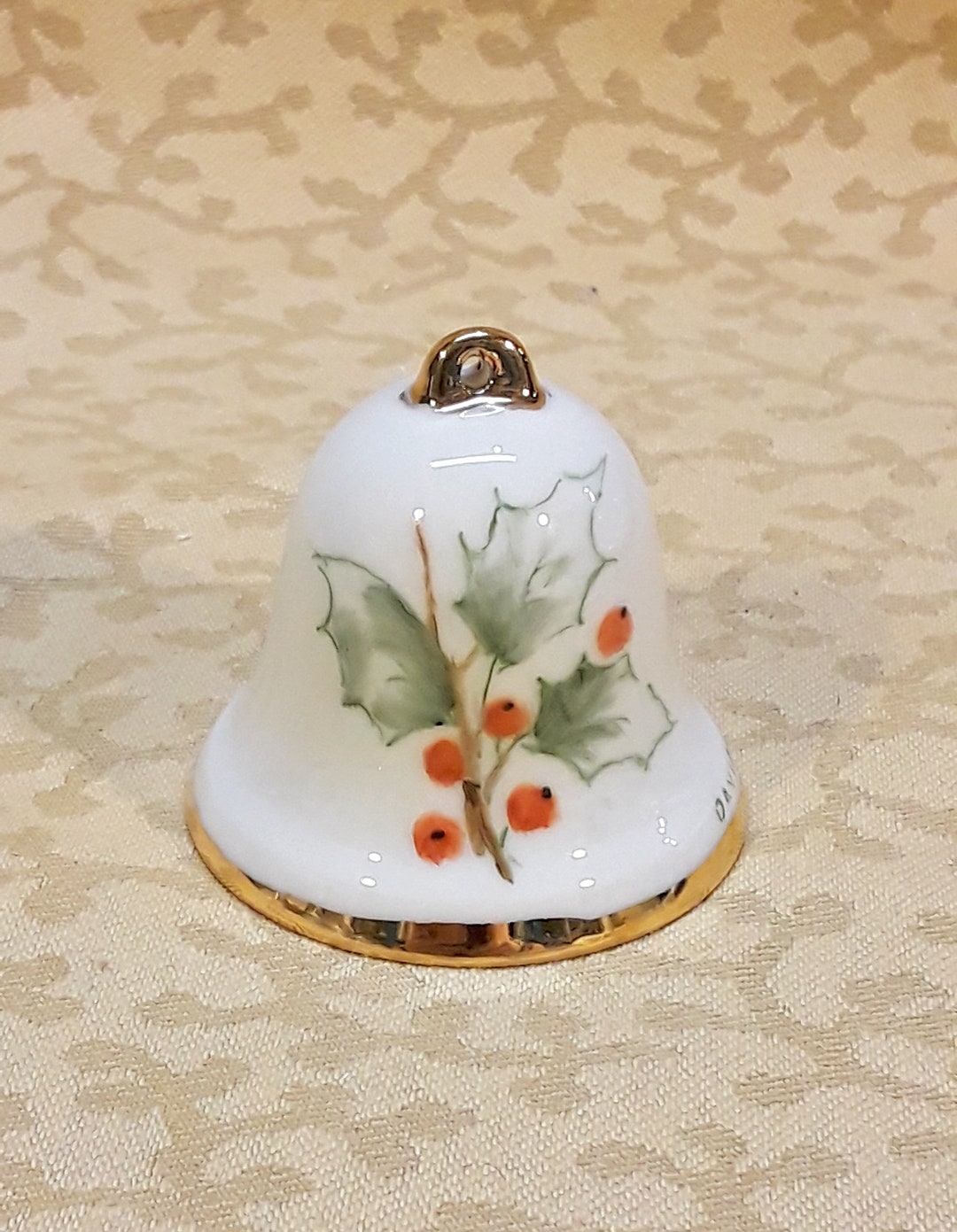 Vintage Porcelain Bell Ornament Hand Painted Holly Leaves and Etsy