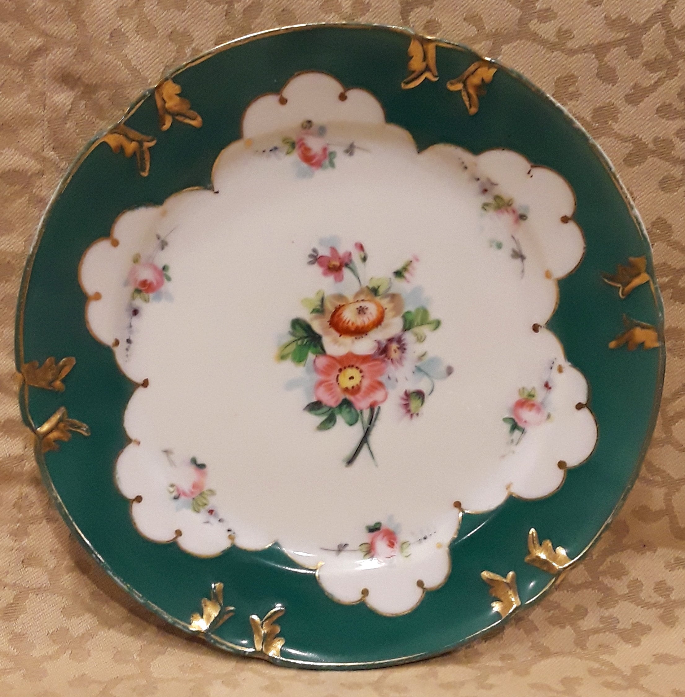antique mini plate ୨୧ 小さな花柄 プレート グリーン