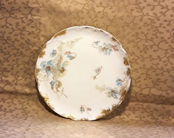 Antique Haviland Limoges Plate 7.5" Blue Poppies Floral Victorian Shabby Cottage Chic