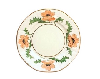 Antique Limoges Porcelain Bread Plate, Hand-Painted Poppies, Shabby Cottage Chic