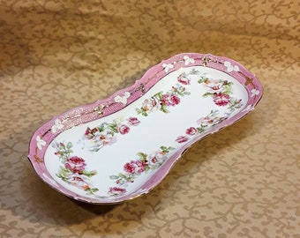 Antique Celery Dish Victorian Pink Roses Shabby Cottage Chic