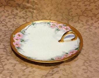 Antique RS Silesia Lemon Tray Hand Painted Pink Roses Victorian Porcelain Floral Shabby Cottage Chic