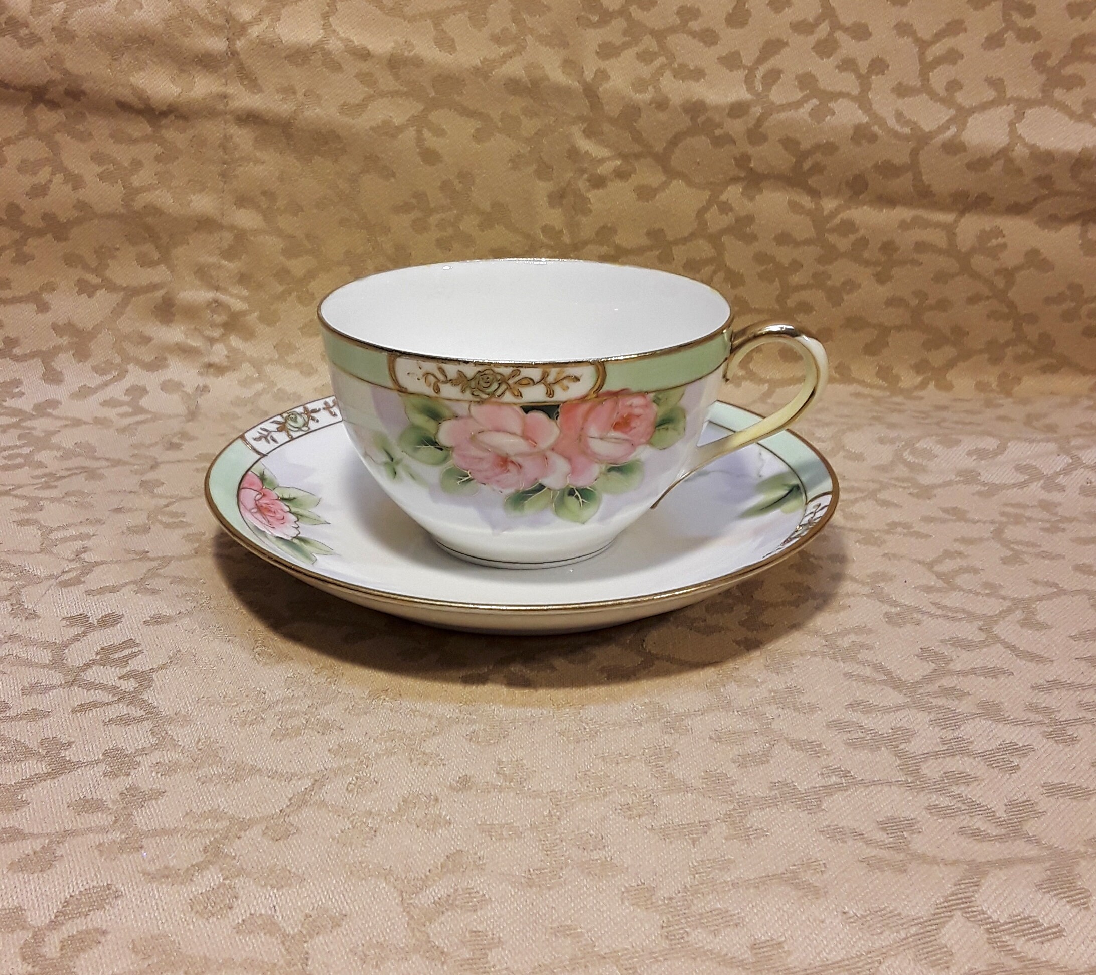 Antique Nippon Tea Cup & Saucer Set, Hand-painted Pink Roses - Etsy