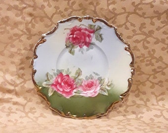 Antique Victorian Saucer Pink Roses 5.25" Porcelain Floral Shabby Cottage Chic