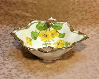 Antique PT Bavaria Sauce Dish Nappy Bowl Hand Painted Porcelain Scalloped Floral Shabby Cottage Chic