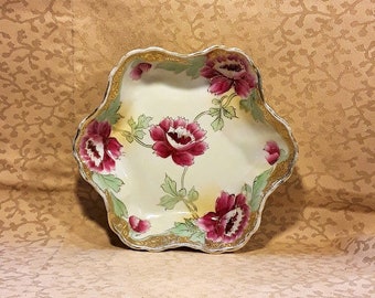 Antique Nippon Low Bowl Hand Painted Pink Roses Porcelain Shabby Victorian Cottage Chic