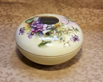Antique TV Limoges Hair Reciever Hand Painted Victorian Violets Tresseman Vogt Porcelain Floral Shabby Cottage Chic