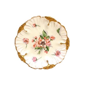 Antique Limoges Plate 6.5&quot; BESS Hand Painted Pink Flowers Victorian Shabby Cottage Chic