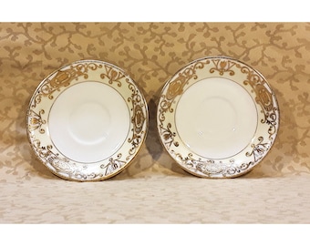 Vintage Pair Noritake Demitasse Saucers 4.75" Christmas Ball Pattern 175 Gold Mark