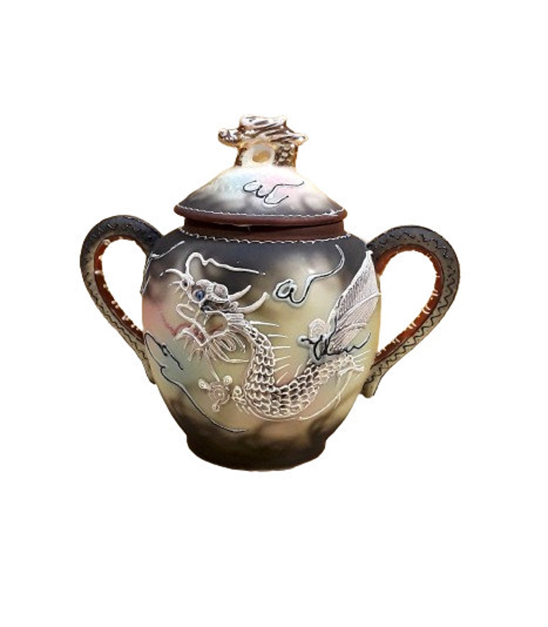 アンティーク ドラゴンウェア シュガーボウル 1920年代 グレー