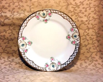 Antique Nippon Dessert Plate 6.25" Hand Painted Gilt Edge Porcelain Floral Shabby Cottage Chic