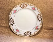 Antique Nippon Plate 7.5 quot Hand Painted Pink Roses Gilded Moriage Porcelain Floral Dish Shabby Cottage Chic