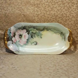 Antique Celery Dish Victorian Pink Roses Hand Painted Porcelain Signed E Collen Floral Shabby Cottage image 1