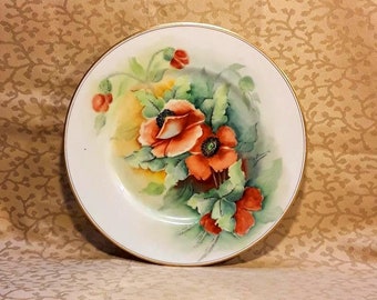 Antique BC Limoges Plate 8.5" Hand Painted Poppies Signed ML Browne Victorian Shabby Cottage Chic