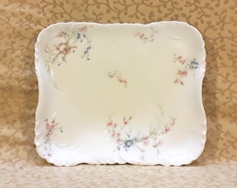 Antique Haviland Limoges Rectangular Platter 9.5" Victorian Pink Sweet Peas Flowers Shabby Cottage