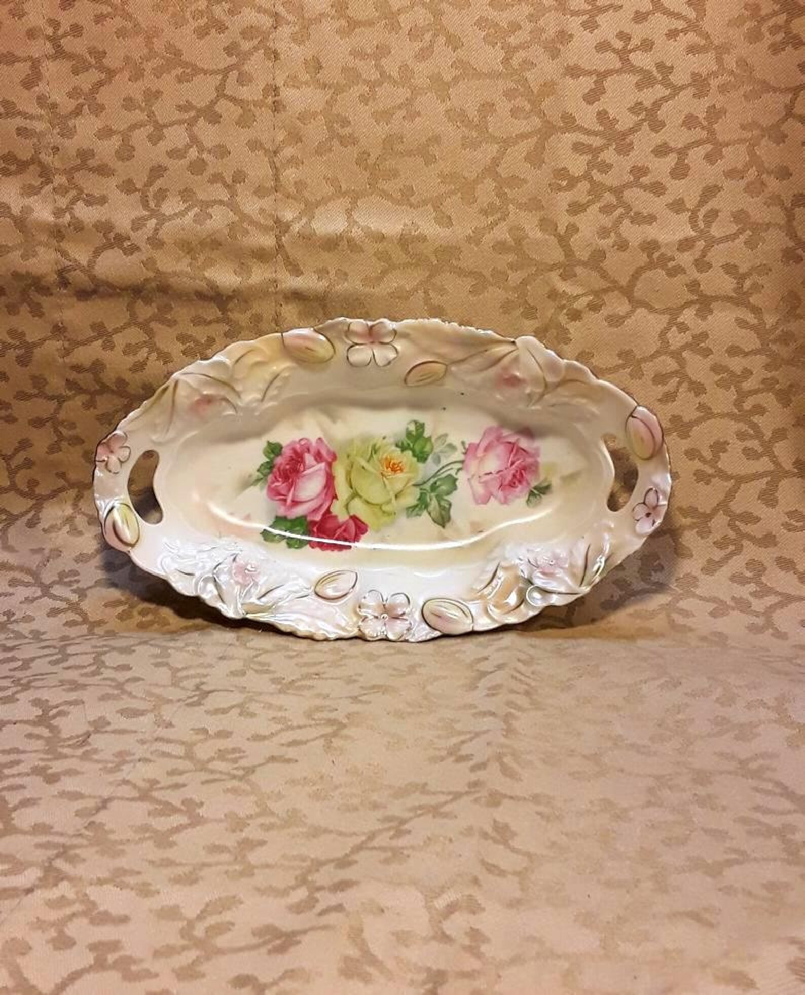 Antique Relish Dish PorcelainGermany Pink Yellow Roses Floral Etsy
