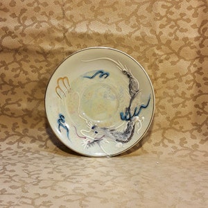 Antique Betsons Dragonware Demitasse Saucer 5 1930s Opalescent Lustre Moriage Dragon Blue Eyes Shabby Cottage Chic image 2