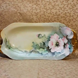 Antique Celery Dish Victorian Pink Roses Hand Painted Porcelain Signed E Collen Floral Shabby Cottage image 7