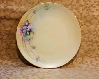 Antique Noritake Nippon Plate 6.25" Porcelain Hand Painted Violets Victorian Shabby Cottage Chic