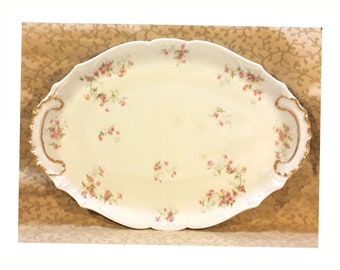 Antique Haviland Limoges Oval Platter 15.75" Victorian Pink Yellow Roses Shabby Cottage