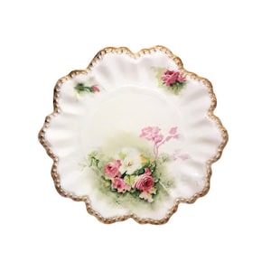Antique Lanternier AL Limoges Plate 8.5&quot; Pink Roses Victorian Shabby Cottage Chic