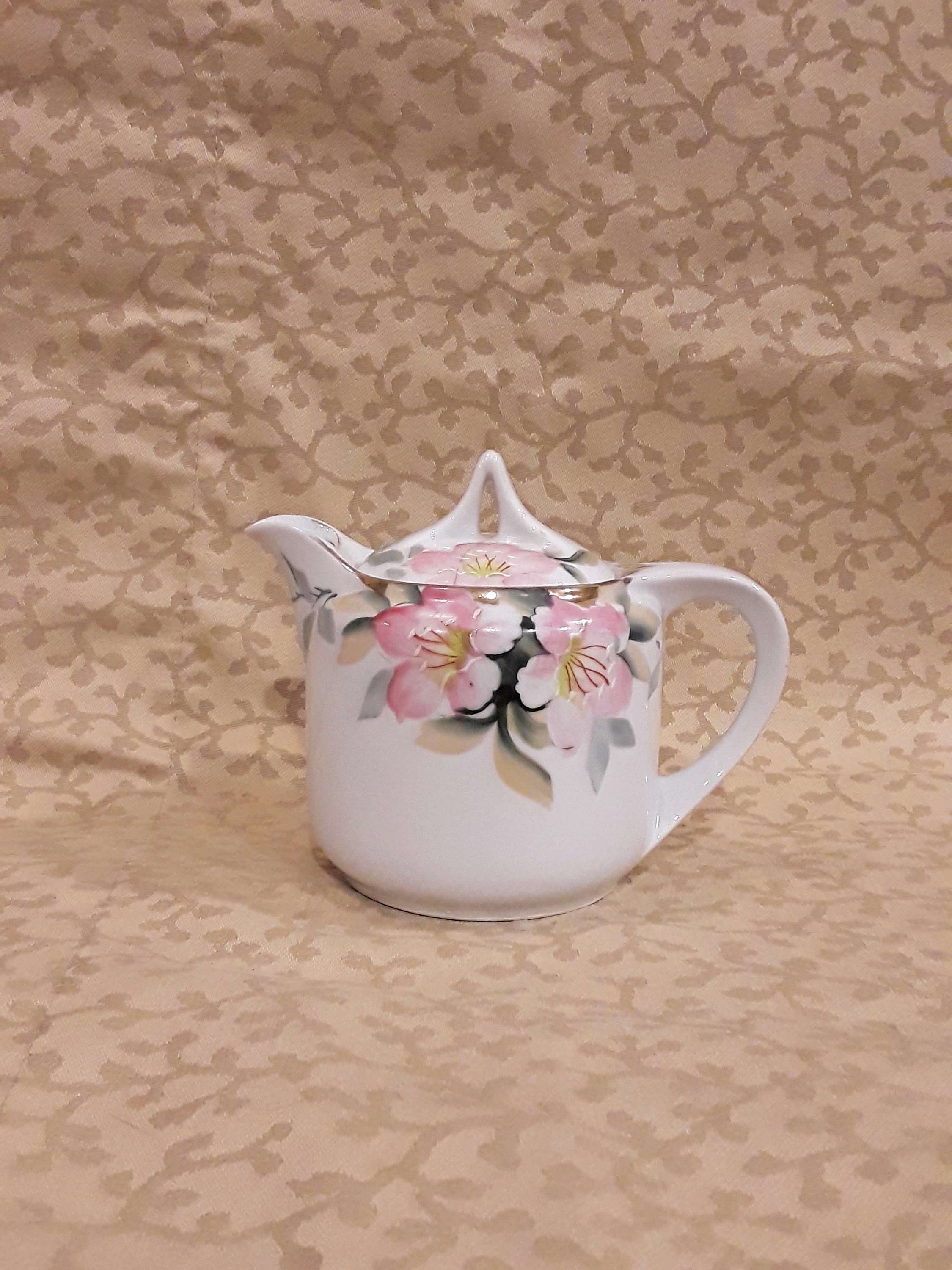 Vintage Noritake Azalea Pattern Syrup With Lid Red Wreath Mark