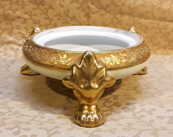 Antique Limoges Jardiniere Stand Gold Encrusted Jeweled Paw Feet Victorian Shabby Cottage Chic