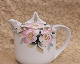Vintage Noritake Azalea Pattern Syrup With Lid Red Wreath Mark