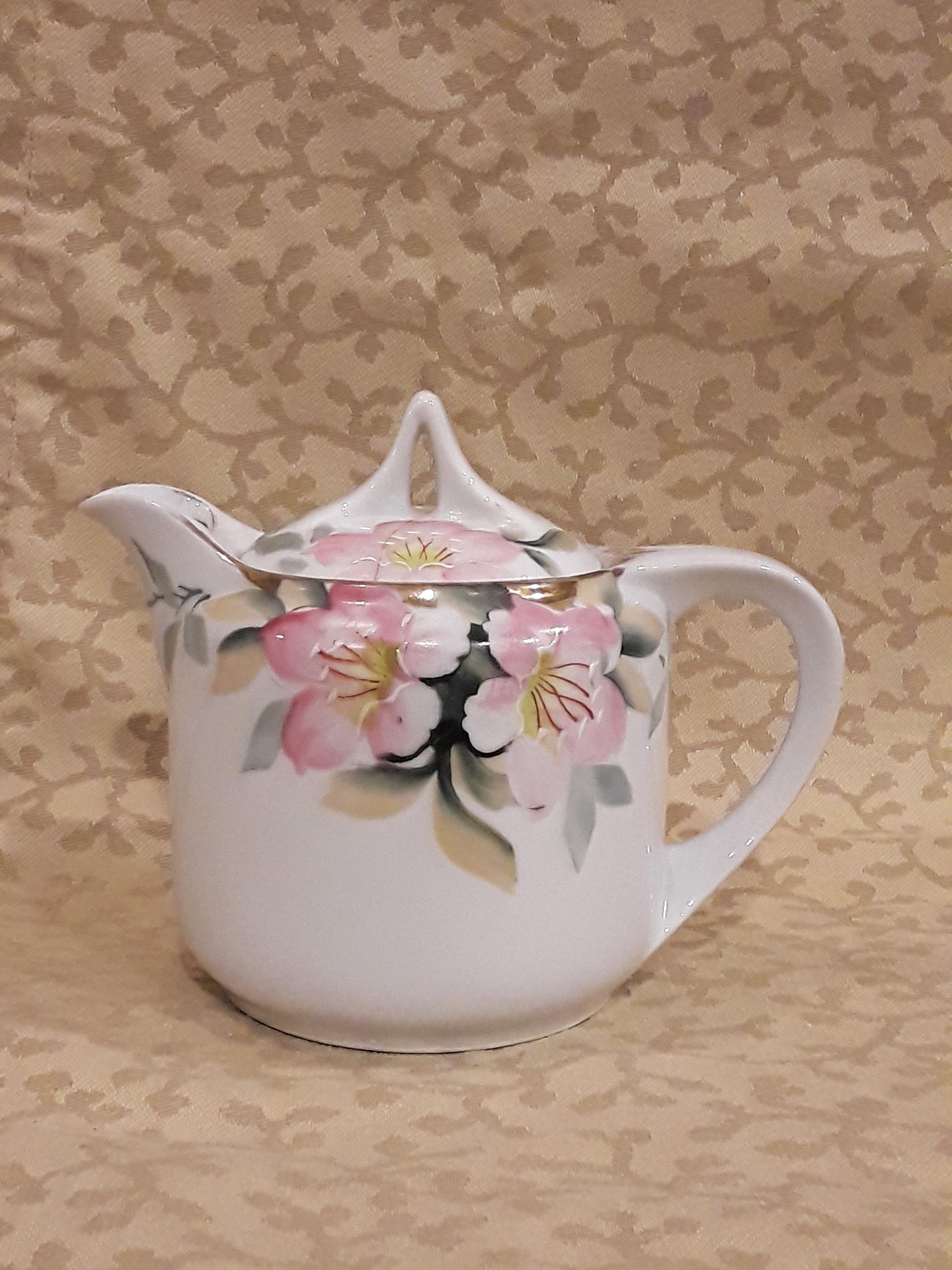 Vintage Noritake Azalea Pattern Syrup With Lid Red Wreath Mark