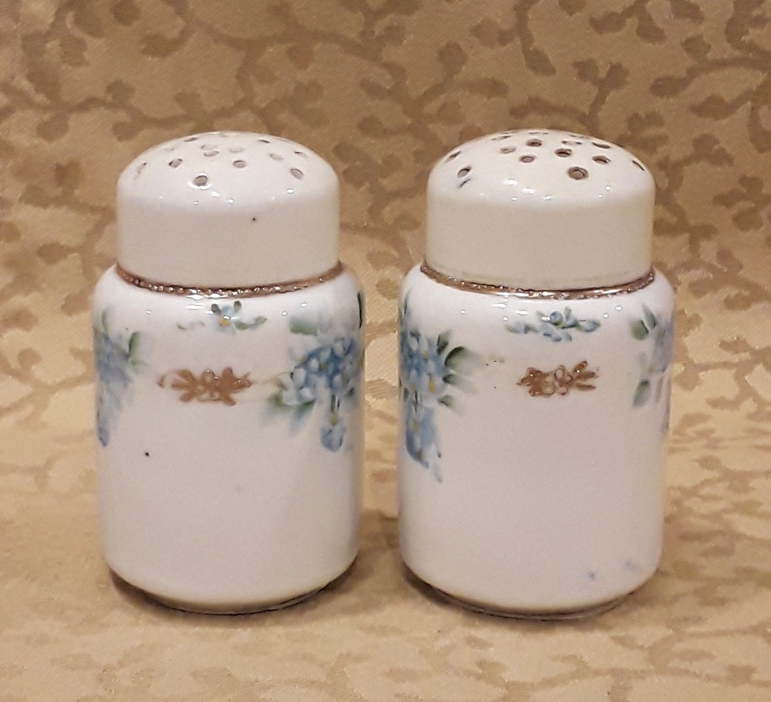 Antique Nippon Salt Pepper Shaker Set Hand Painted Blue Etsy