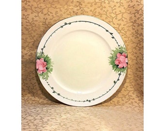 Antique Hutschenreuther Dinner Plate Hand Painted Porcelain Pink Roses Victorian Shabby Cottage Chic