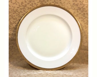 PAIR Antique GDA Limoges Dinner Plates 9.5" Gold Encrusted Edge Victorian Shabby Cottage Chic