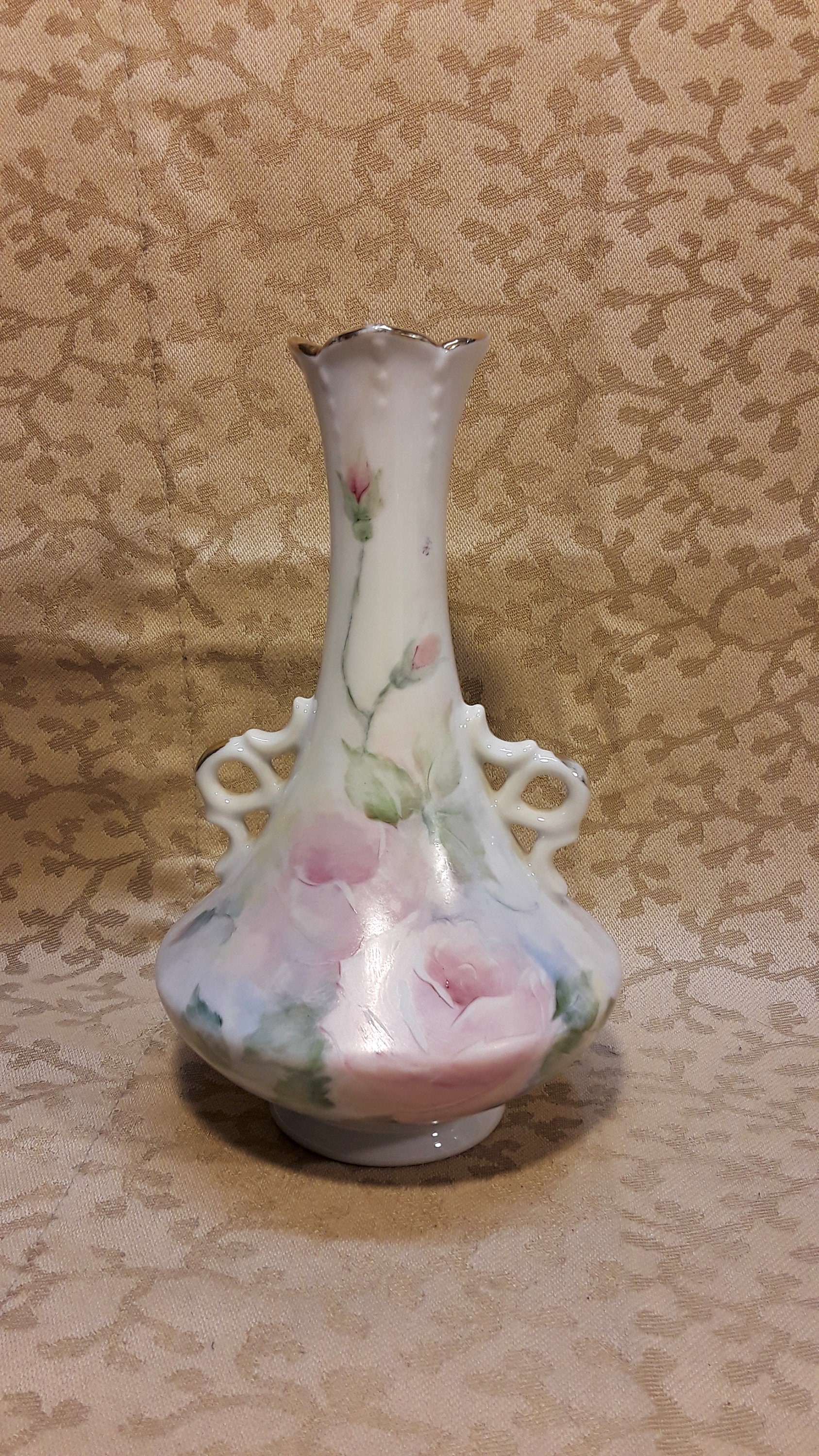 Antique Bud Vase Hand Painted Soft Pink Roses Signed Mccaffrey ...