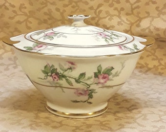 Antique Theodore Haviland Limoges Sylvia Sugar Bowl Victorian Pink Roses Shabby Cottage Chic