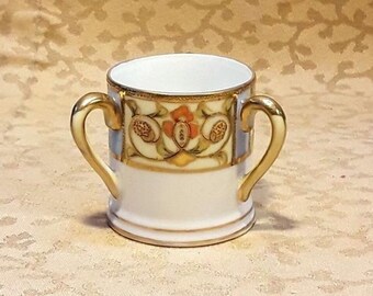 Antique Nippon Toothpick Holder Three Handles Hand Painted Porcelain Shabby Cottage Chic