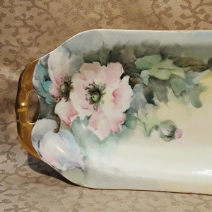 Antique Celery Dish Victorian Pink Roses Hand Painted Porcelain Signed E Collen Floral Shabby Cottage image 3