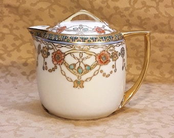 Antique RC Nippon Syrup Pitcher Hand Painted Jewels Exquisite Porcelain Shabby Cottage Chic