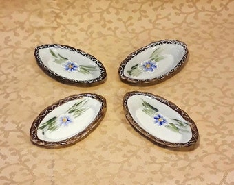 Antique Nippon Te-Oh China Salt Dips Set of Four Blue Floral Hand Painted Porcelain Shabby Cottage Chic