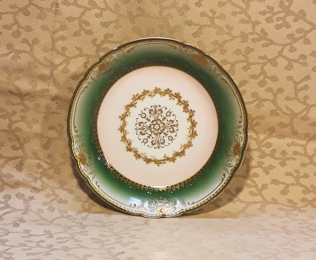 Antique GDA Haviland Limoges Fruit Saucer Berry Bowl Green Rim Gold