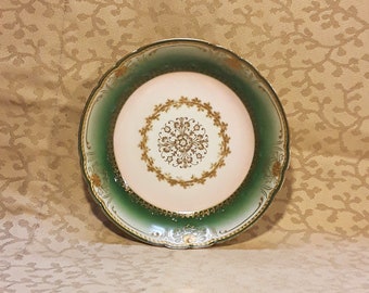 Antique GDA Haviland Limoges Fruit Saucer Berry Bowl Green Rim Gold Medallion Victorian Shabby Cottage